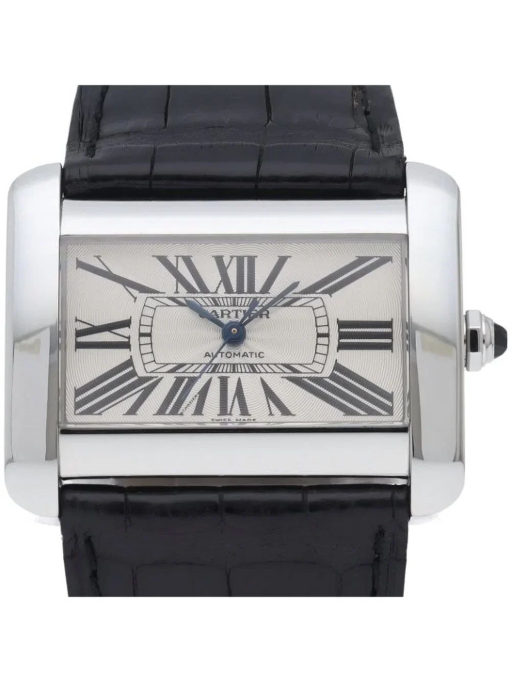 Cartier Tank Divin LM Watch Auto SS Leather Silver Polished